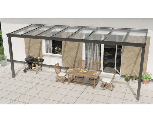 Terrassenüberdachung Expert mit Verbund-Sicherheits-Glas 8 mm 600 x 250 cm anthrazit struktur