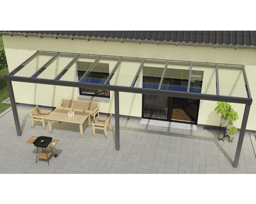 Terrassenüberdachung Expert mit Verbund-Sicherheits-Glas 8 mm 700 x 250 cm anthrazit struktur