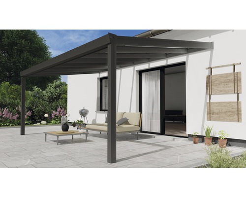 Terrassenüberdachung Expert mit Verbund-Sicherheits-Glas 8 mm 500 x 300 cm anthrazit struktur