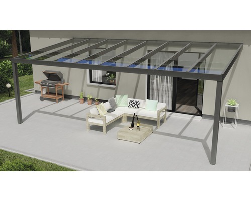 Terrassenüberdachung Expert mit Verbund-Sicherheits-Glas 8 mm 600 x 300 cm anthrazit struktur