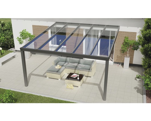 Terrassenüberdachung Expert mit Verbund-Sicherheits-Glas 8 mm 400 x 400 cm anthrazit struktur