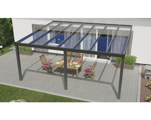 Terrassenüberdachung Expert mit Verbund-Sicherheits-Glas 8 mm 500 x 400 cm anthrazit struktur