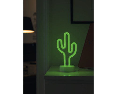 Dekorative Kaktus-Tischleuchte aus Neon auf einem Nachttisch