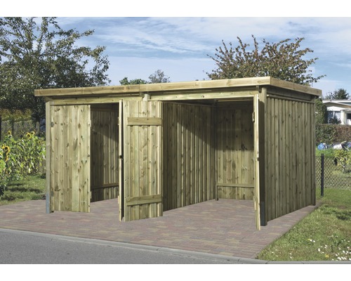 Lagerhaus weka 607 Variante 3 408 x 318 cm kesseldruckimprägniert Holzfahrradhaus mit zwei Abteilen und Tür