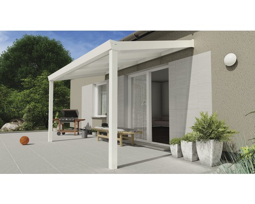 Terrassenüberdachung Expert mit Polycarbonat opal 400x250 cm weiß