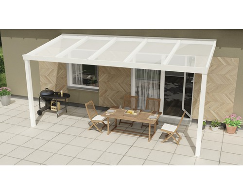 Terrassenüberdachung Expert mit Polycarbonat opal 600x250 cm weiß