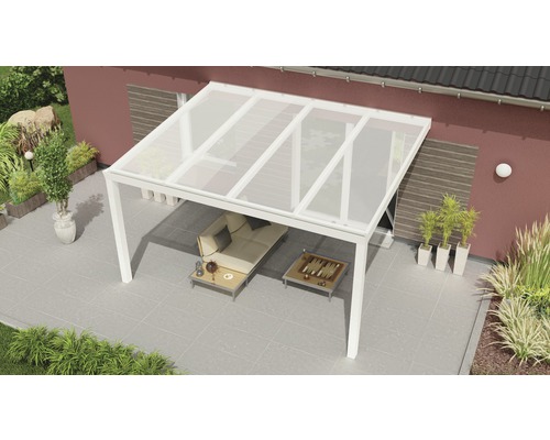 Terrassenüberdachung Expert mit Polycarbonat opal 400x300 cm weiß