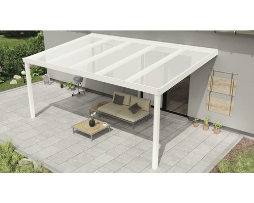 Terrassenüberdachung Expert mit Polycarbonat opal 500x300 cm weiß