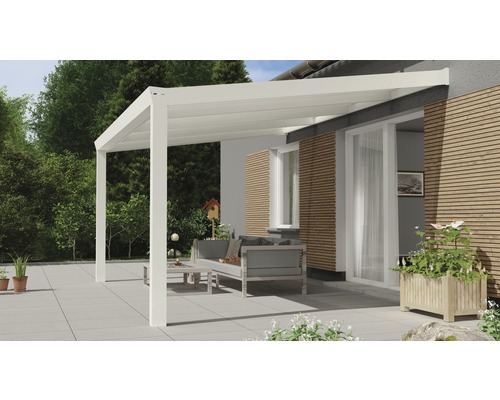 Terrassenüberdachung Expert mit Polycarbonat opal 400x350 cm weiß