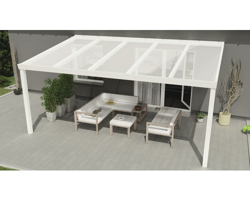 Terrassenüberdachung Expert mit Polycarbonat opal 500x350 cm weiß