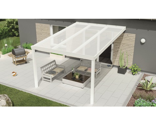 Terrassenüberdachung Expert mit Polycarbonat opal 300x400 cm weiß