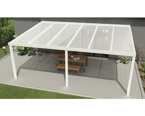 Terrassenüberdachung Expert mit Polycarbonat opal 600x400 cm weiß