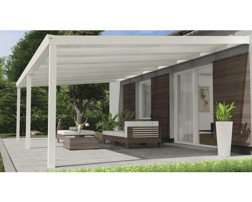 Terrassenüberdachung Expert mit Polycarbonat opal 700x400 cm weiß