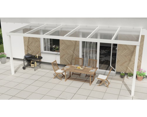 Terrassenüberdachung Expert mit Polycarbonat klar 600x250 cm weiß