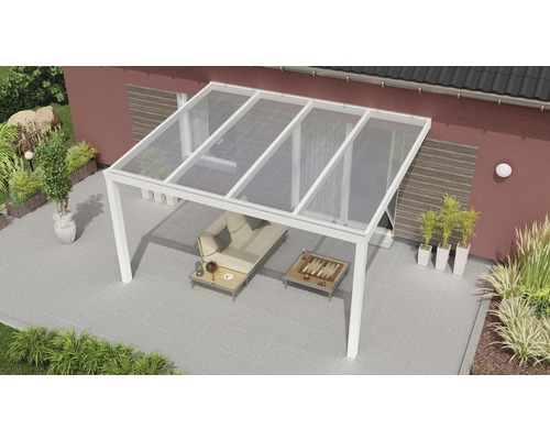 Terrassenüberdachung Expert mit Polycarbonat klar 400x300 cm weiß