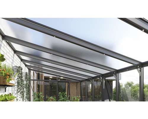 Terrassenüberdachung aus Aluminium und transparentem Polycarbonat