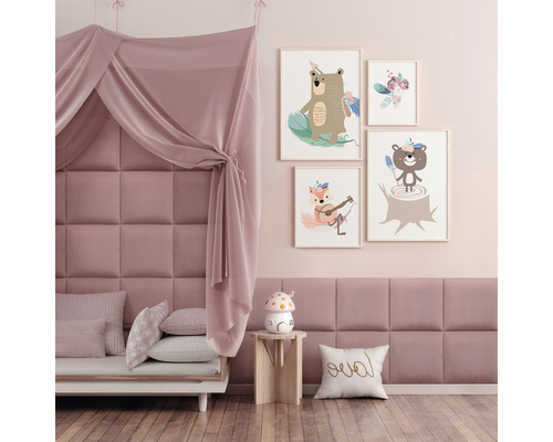 Wandkissen Matt Velvet altrosa Samt-Optik 30 x 30 cm Kinderzimmergestaltung mit Tiermotiven, Himmelbett und gepolsterter Wand