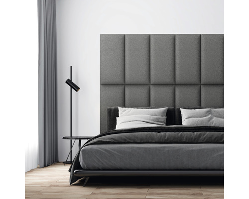 Wandkissen Solid dunkelgrau Gewebte-Optik 30 x 60 cm Schlafzimmer mit einem Bett und gepolstertem Kopfteil