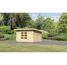 Gartenhaus aus Holz mit Gründach im Garten
