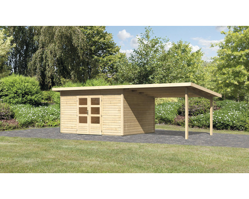 Gartenhaus Karibu Speyer 4 inkl. Anbaudach 3,3 m 724 x 331,5 cm natur