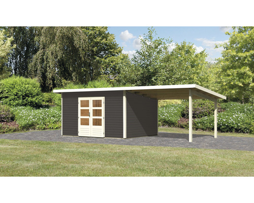 Gartenhaus Karibu Speyer 4 inkl. Anbaudach 3,3 m 724 x 331,5 cm terragrau