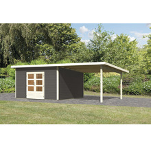 Gartenhaus Karibu Speyer 5 inkl. Anbaudach 3,3 m 724 x 393 cm terragrau
