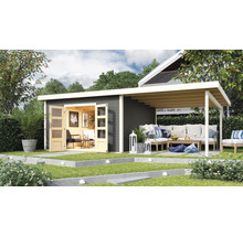 Gartenhaus Karibu Speyer 5 inkl. Anbaudach 3,3 m 724 x 393 cm terragrau
