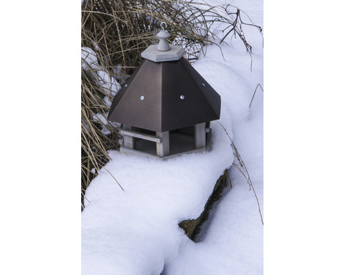 Vogelhaus auf einer schneebedeckten Oberfläche
