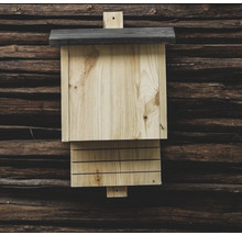 Fledermauskasten aus Holz an einer Holzwand