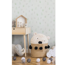 Vliestapete 35845-1 Little Stars hellgrau Babysachen grün