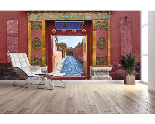 Fototapete mit asiatischem Torbogenmotiv in einem Wohnraum