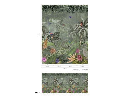 Vliestapete mit Dschungelmotiv, bestehend aus vier Bahnen