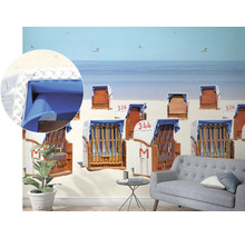 Fototapete mit Strandkörben an der Nordsee im Wohnzimmer
