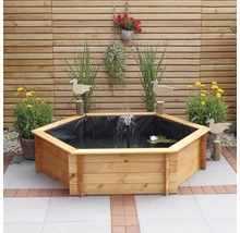 Hochteich, Miniteich, Hochbeet promadino Sechseck inkl. Solarpumpe 145 x 128 x 41 cm braun