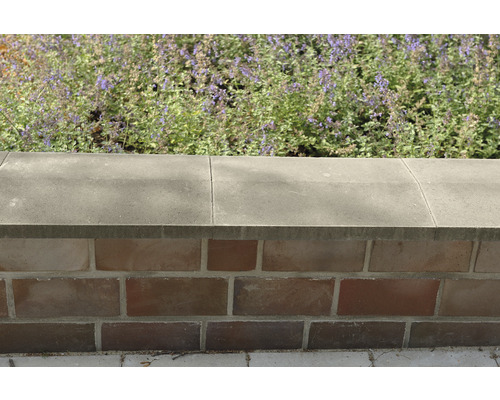 Mauer mit Steinen und Blumen im Hintergrund