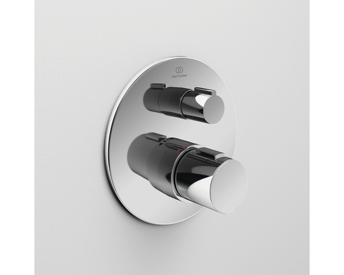Aufputz-Thermostatarmatur mit zwei runden Bedienelementen für Badezimmer