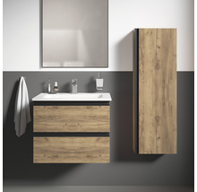 Badezimmer-Set mit Waschtischunterschrank, Spiegel und Hochschrank im Holzdesign