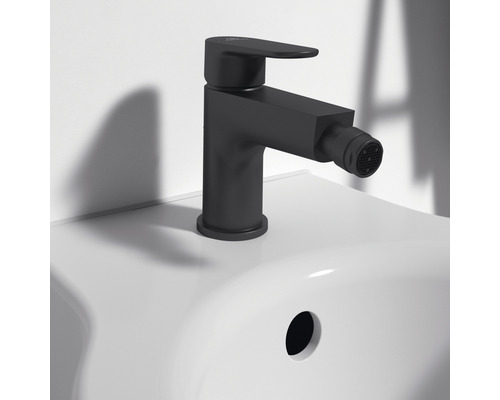 Schwarze Bidetarmatur auf einem Waschbecken
