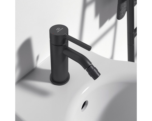 Bidetarmatur in matter Ausführung auf einem Waschbecken