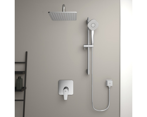 Duschsystem mit Kopfbrause, Handbrause und Thermostatmischer