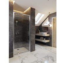 Modernes Badezimmer mit begehbarer Dusche, Waschtisch und Marmorboden