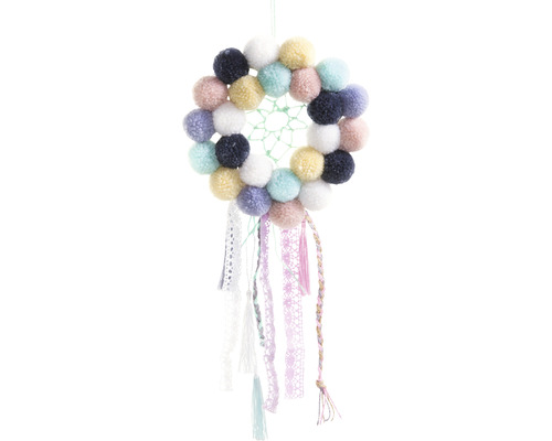 Traumfänger mit Pompons und Bändern