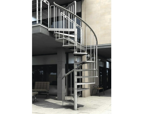 Außentreppe Wendeltreppe aus Metall im Außenbereich.