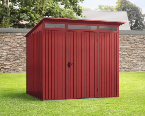Gerätehaus Hörmann EcoStar Premiumline Trend-P Typ 2,RAL3004 Einzeltür 247,9 x 283,4 cm rot Metall Gerätehaus mit Pultdach zur Aufbewahrung im Garten