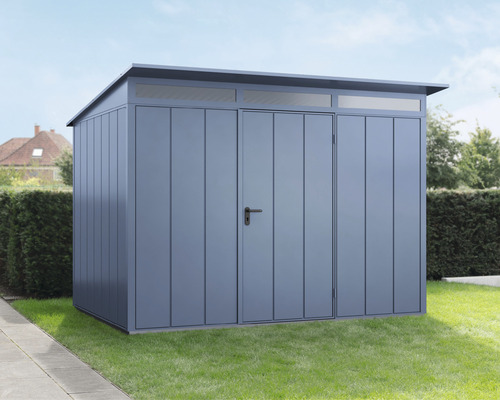 Gerätehaus Hörmann EcoStar Premiumline Elegant-P Typ 3 RAL5014 Einzeltür 312,7 x 283,4 cm blau Metall Gerätehaus mit Doppeltür im Garten