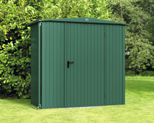 Gerätehaus Hörmann EcoStar Premiumline Trend-S Typ 1 RAL6005 Einzeltür 258,8 x 121,3 cm grün Gartenschrank aus Metall mit Tür