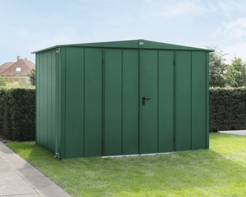 Gerätehaus Hörmann EcoStar Premiumline Elegant-S Typ 3 RAL6005 Doppeltür 323,6 x 247,7 cm grün Gartenschuppen aus Metall im Garten