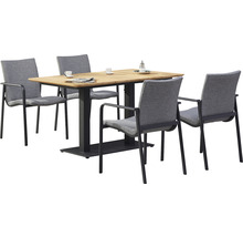 Esstischgruppe mit vier Stühlen, Tisch mit Holzplatte und Metallgestell