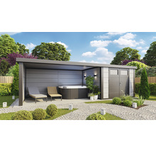 Gartenhaus Classico 3030 inkl. Lounge 4530 links mit Seitendach, Rück- und Seitenwand 782 x 318 cm weiß