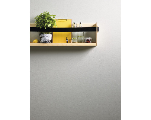 Wandregal mit Pflanze, Gläsern und Dekoration